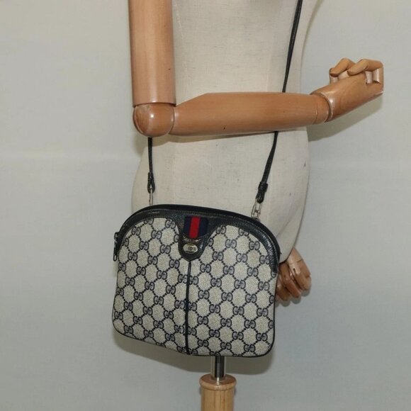GUCCI GG Supreme Sherry Line Shoulder Bag PVC Navy Red 904 02 047 Auth 113720 - Picture 1 of 16